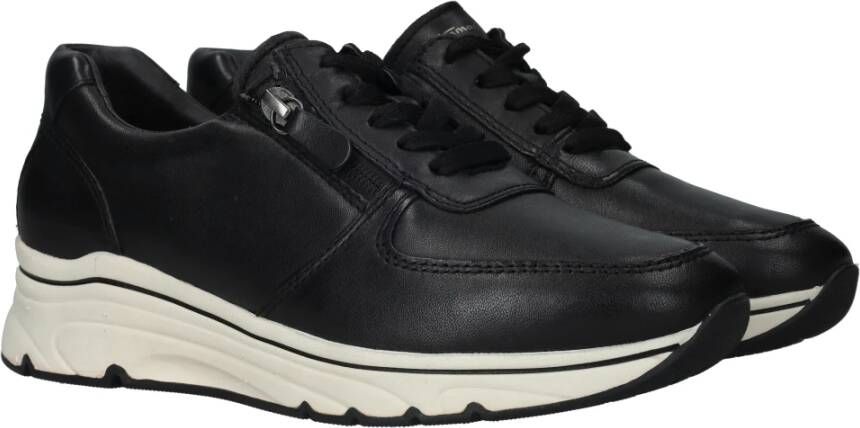 tamaris Zwarte leren sneaker met comfortkenmerken Black Dames