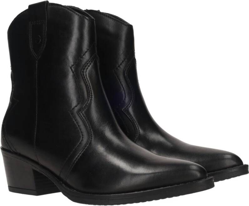 tamaris Zwarte leren western enkellaars Black Dames