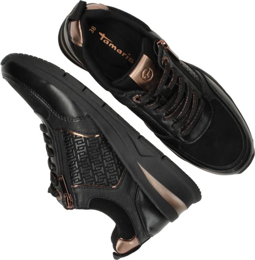 tamaris Zwarte Sneaker met Roségouden Accenten Black Dames