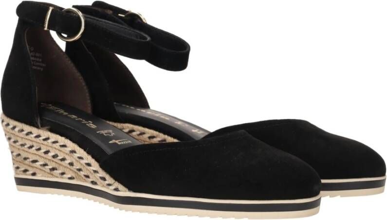 tamaris Zwarte Suède Espadrille met Klittenbandsluiting Black Dames