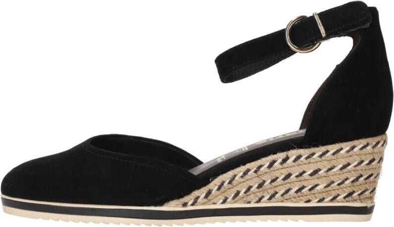 tamaris Zwarte Suède Espadrille met Klittenbandsluiting Black Dames