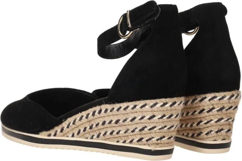 tamaris Zwarte Suède Espadrille met Klittenbandsluiting Black Dames