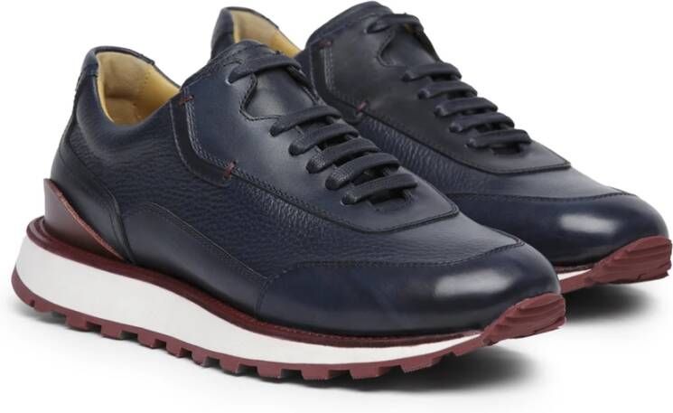 Testoni Chunky Deerskin Sneaker met Lambrusco Sole Blue Heren