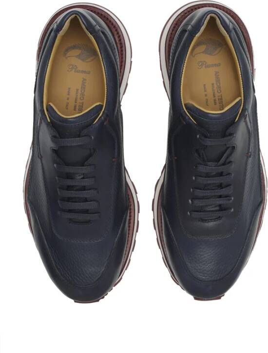 Testoni Chunky Deerskin Sneaker met Lambrusco Sole Blue Heren