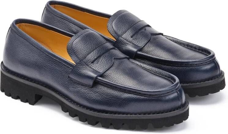 Testoni Courmayeur Loafer Grained Calf Blue Heren