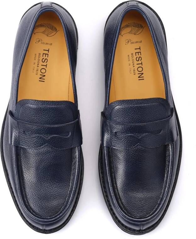 Testoni Courmayeur Loafer Grained Calf Blue Heren