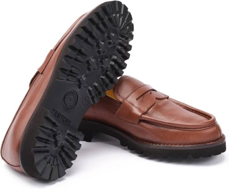 Testoni Courmayeur Loafer Grained Calf Brown Heren