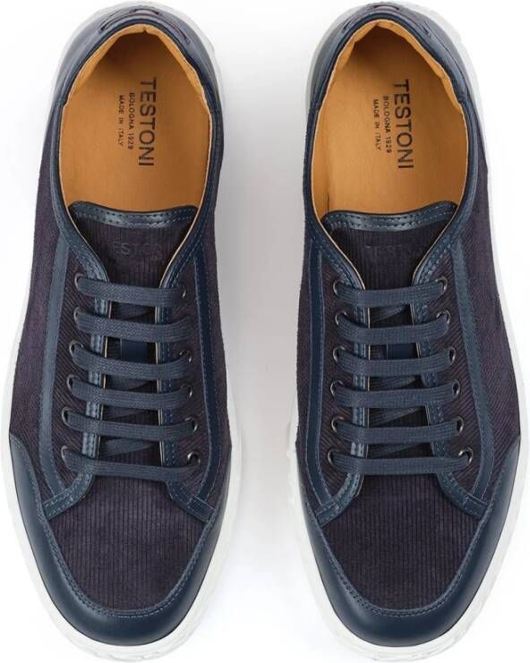 Testoni Fluweel Suède Sneaker Blue Heren