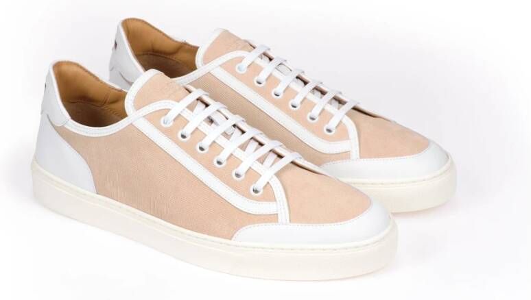 Testoni Gedrukte Canvas Suède Sneaker Beige Heren