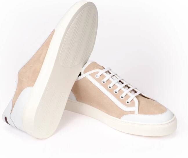 Testoni Gedrukte Canvas Suède Sneaker Beige Heren