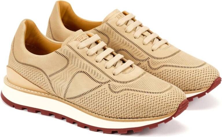 Testoni Gelaserde Nubuk Sneaker met Ortholite Beige Heren