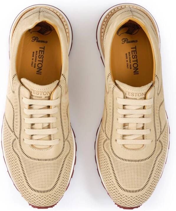 Testoni Gelaserde Nubuk Sneaker met Ortholite Beige Heren