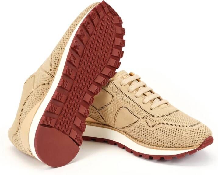 Testoni Gelaserde Nubuk Sneaker met Ortholite Beige Heren