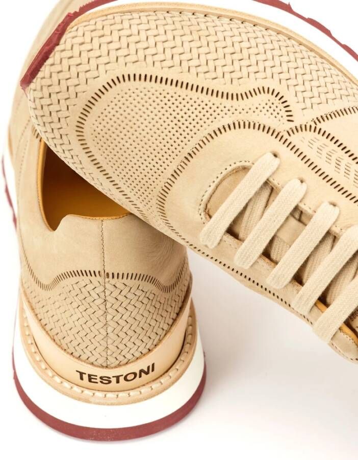 Testoni Gelaserde Nubuk Sneaker met Ortholite Beige Heren