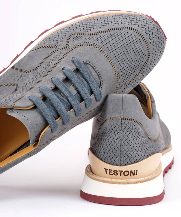 Testoni Gelaserde sneaker in nubuk kalf Green Heren