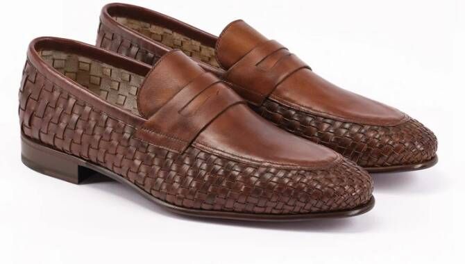 Testoni Geweven Kalfsleren Loafer Blake Flex Constructie Brown Heren