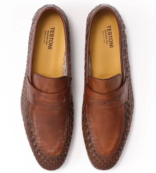 Testoni Geweven Kalfsleren Loafer Blake Flex Constructie Brown Heren