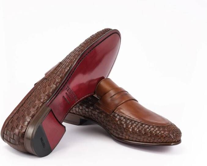 Testoni Geweven Kalfsleren Loafer Blake Flex Constructie Brown Heren