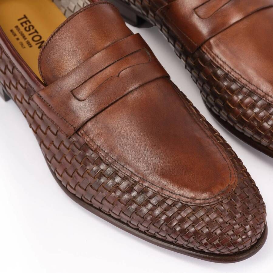 Testoni Geweven Kalfsleren Loafer Blake Flex Constructie Brown Heren