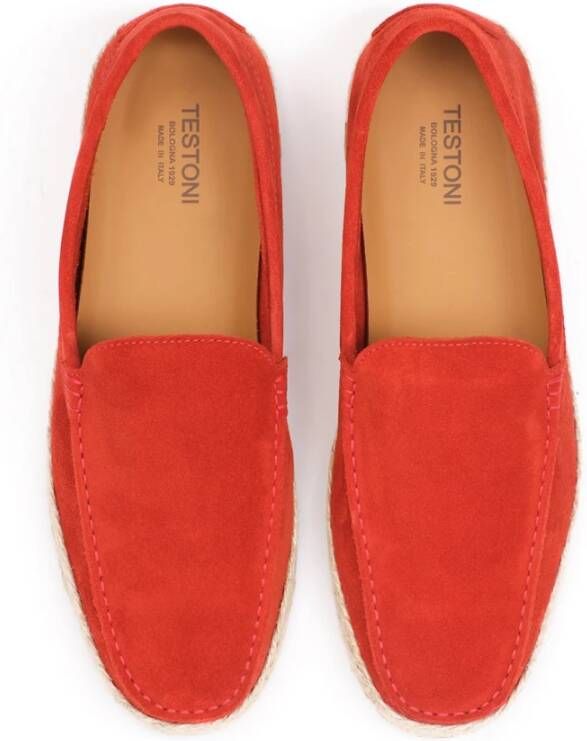 Testoni Handgemaakte Suède Espadrilles Ortholite Binnenzool Orange Heren