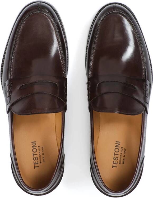 Testoni Handgeverfde Leren Loafer met Comfort Brown Heren