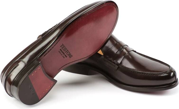 Testoni Handgeverfde Leren Loafer met Comfort Brown Heren