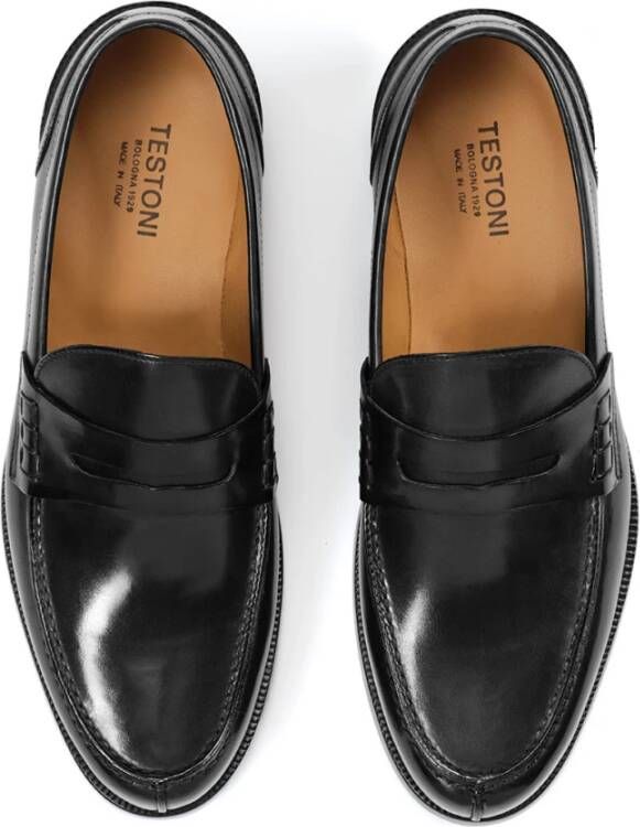 Testoni Handgeverfde Leren Loafer met Ortholite Voetbed Black Heren