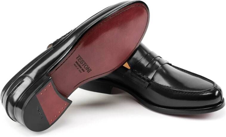 Testoni Handgeverfde Leren Loafer met Ortholite Voetbed Black Heren