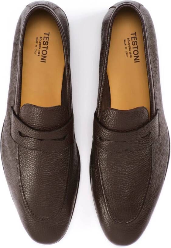 Testoni Herten Loafer Licht Elegant Puntige Neus Brown Heren