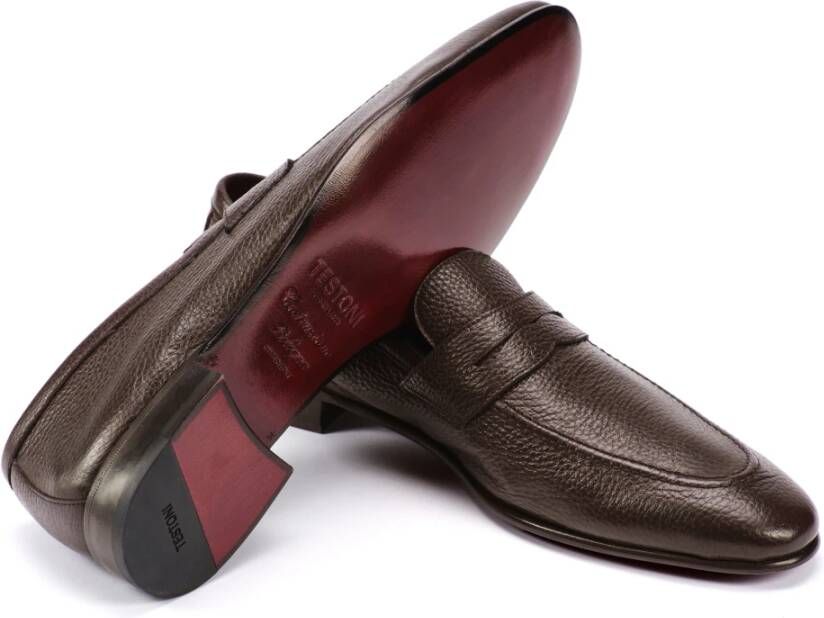 Testoni Herten Loafer Licht Elegant Puntige Neus Brown Heren