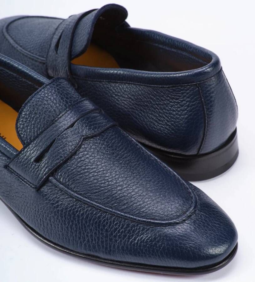 Testoni Loafer van hertenleer met puntige neus Blue Heren