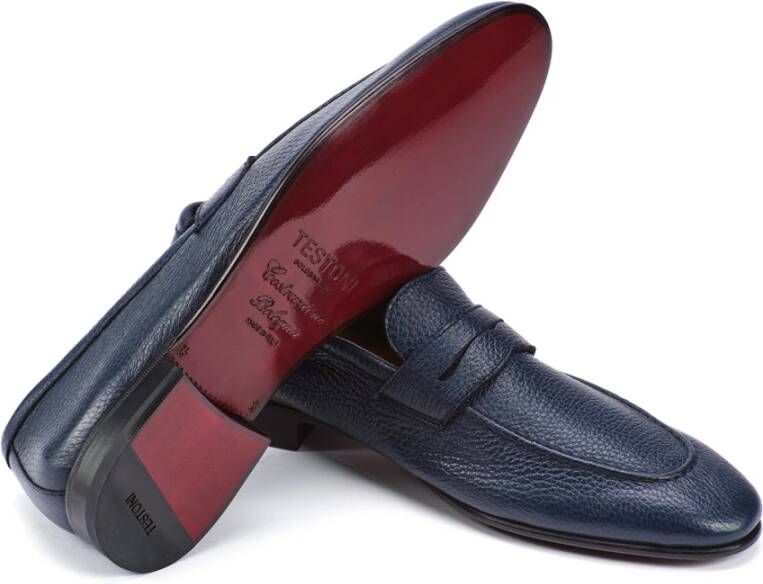 Testoni Loafer van hertenleer met puntige neus Blue Heren