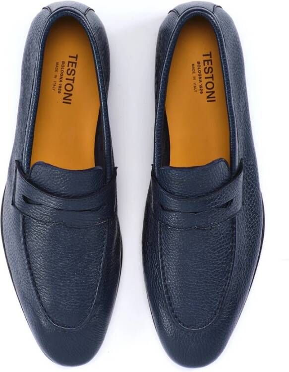 Testoni Loafer van hertenleer met puntige neus Blue Heren