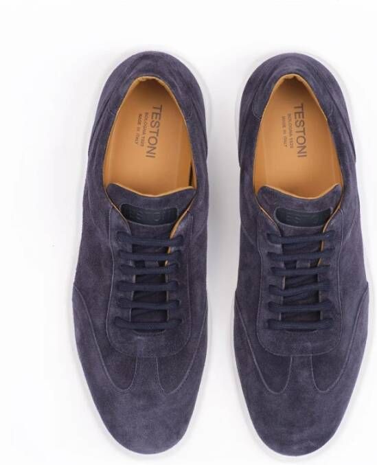 Testoni Minimal Oxford Suede Sneaker Blue Heren