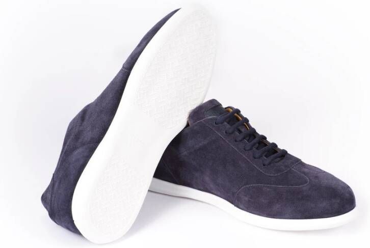 Testoni Minimal Oxford Suede Sneaker Blue Heren