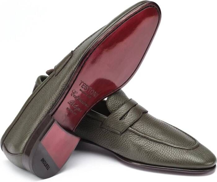 Testoni Ongevoerde Deer Loafer Lambrusco Kleur Green Heren