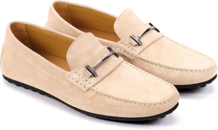 Testoni Suede Driver Schoenen Metalen Ornament Beige Heren