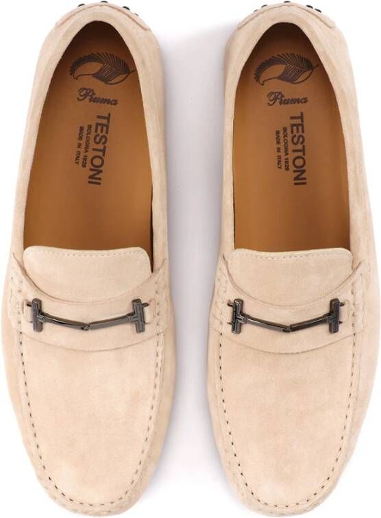 Testoni Suede Driver Schoenen Metalen Ornament Beige Heren