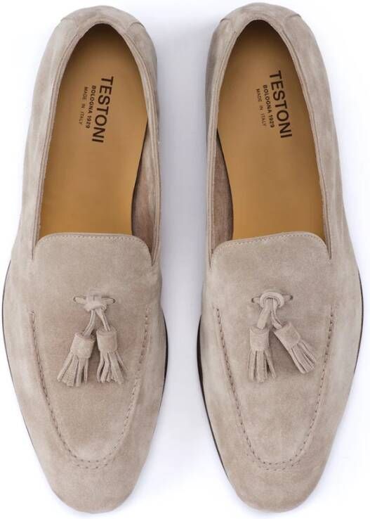 Testoni Suède Loafer met Puntige Neus Beige Heren