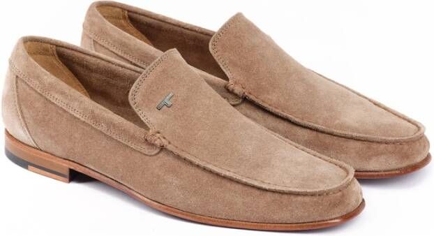 Testoni Suede Moccasin met T Metalen Ornament Beige Heren