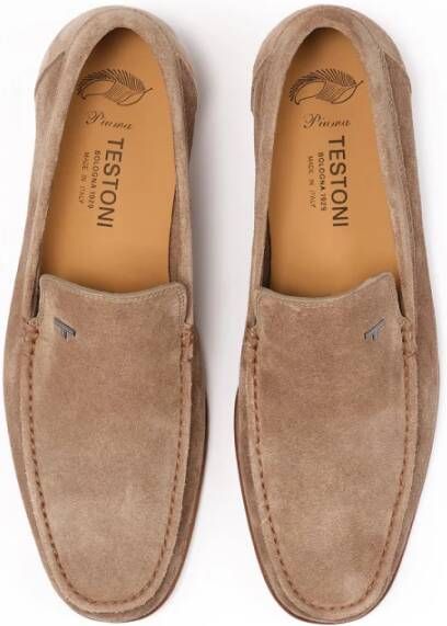 Testoni Suede Moccasin met T Metalen Ornament Beige Heren