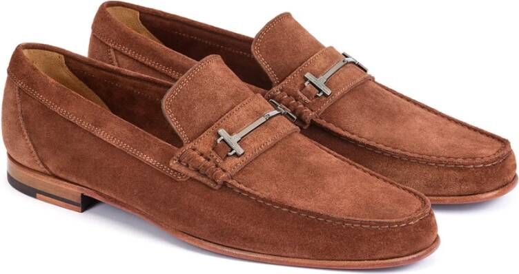 Testoni Suede Moccasin met T Metalen Ornament Brown Heren