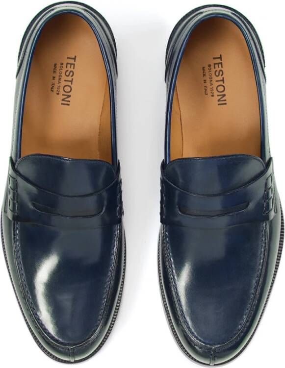 Testoni Trento Lederen Loafer Blue Heren