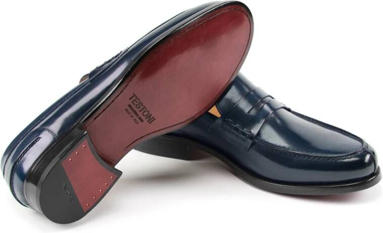 Testoni Trento Lederen Loafer Blue Heren