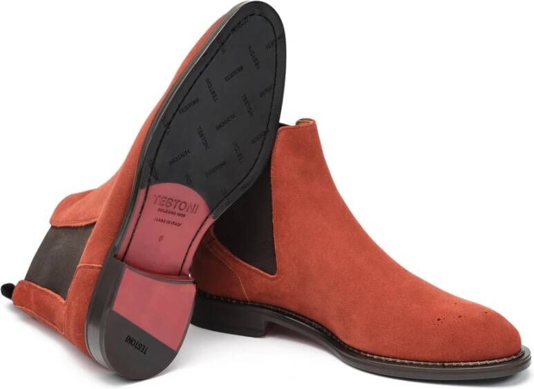 Testoni Venezia Chelsea English Suede Calf Orange Heren