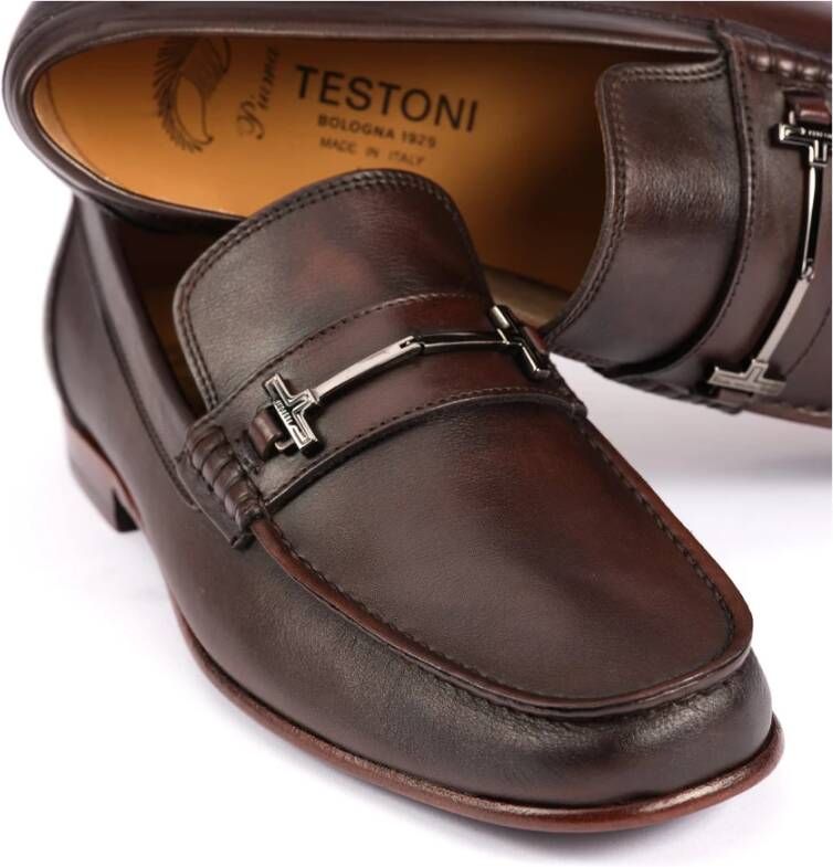 Testoni Zachte Delave Kalf Mocassin Lichtgewicht Brown Heren