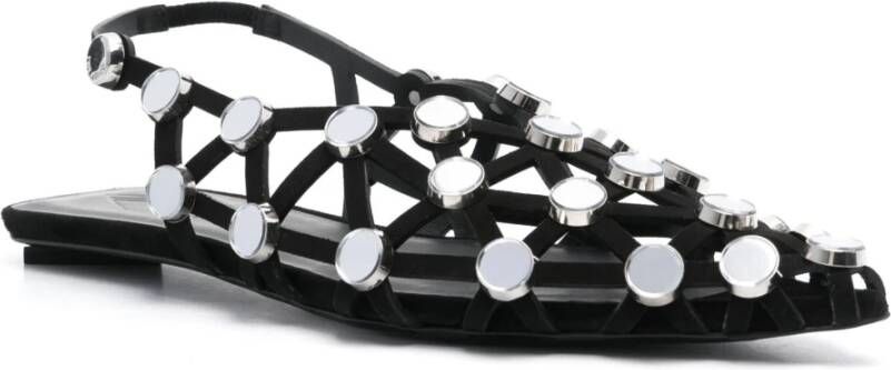 The Attico Zwarte Suède Grid Ballerina Schoenen Black Dames