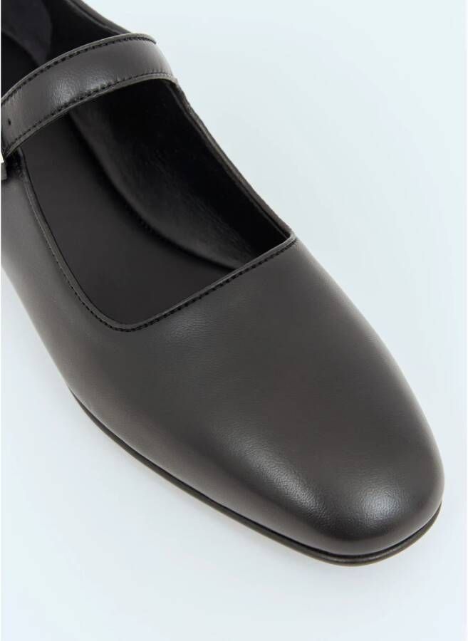 The Row Leren Ballerina Flats Ronde Neus Riem Black Dames