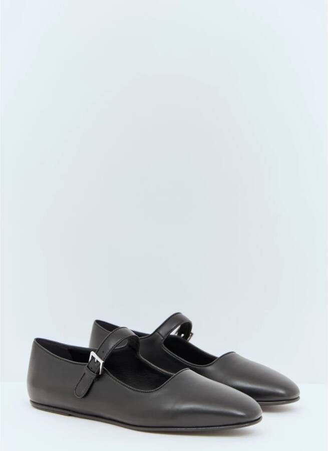 The Row Leren Ballerina Flats Ronde Neus Riem Black Dames