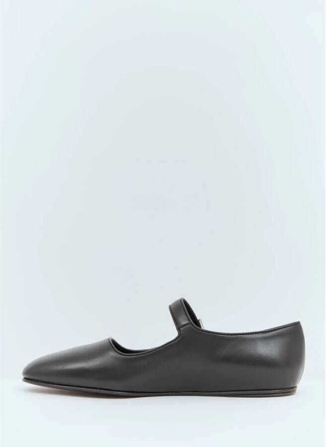 The Row Leren Ballerina Flats Ronde Neus Riem Black Dames